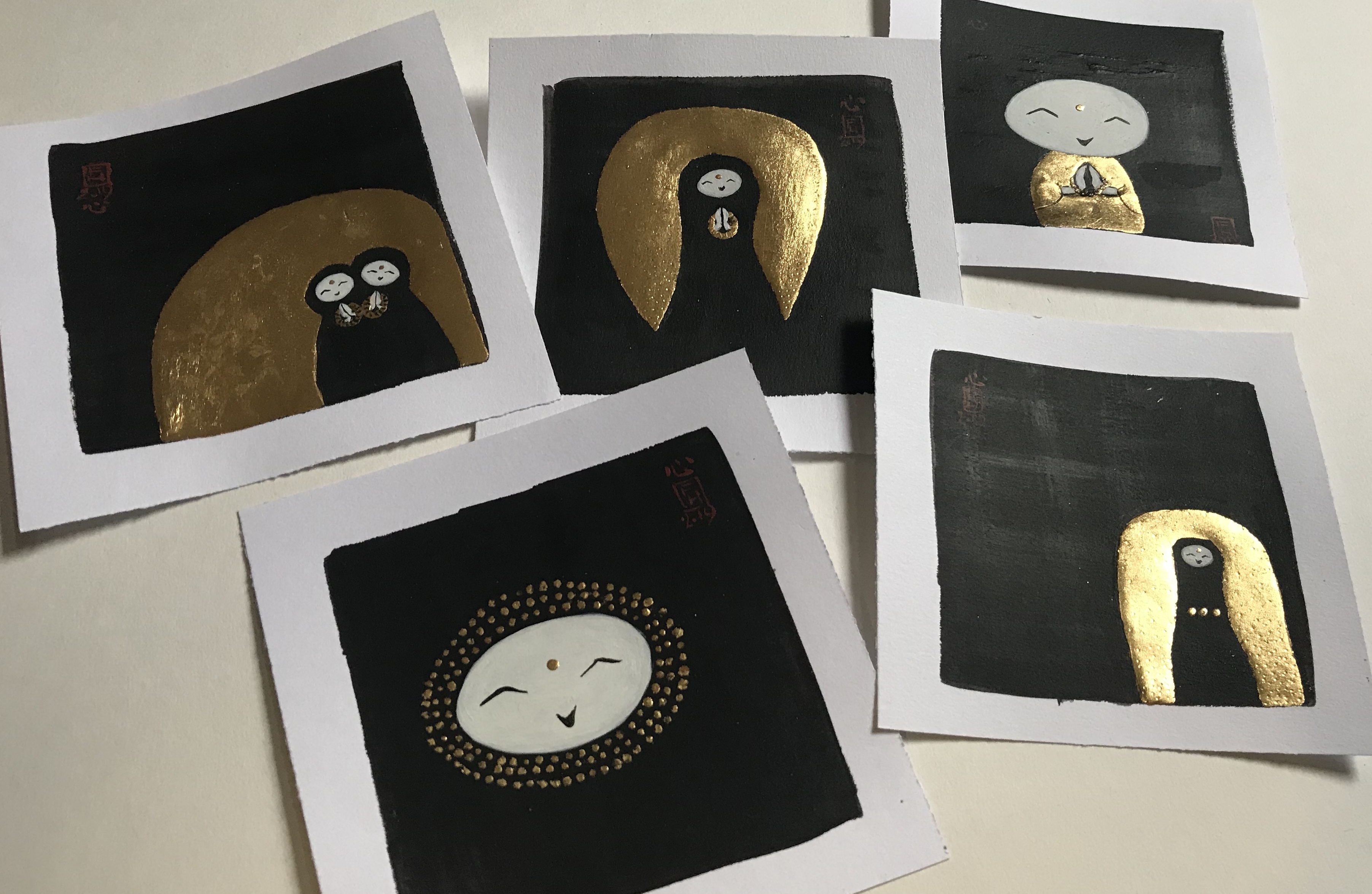 Jizo drawings black and gold leaf