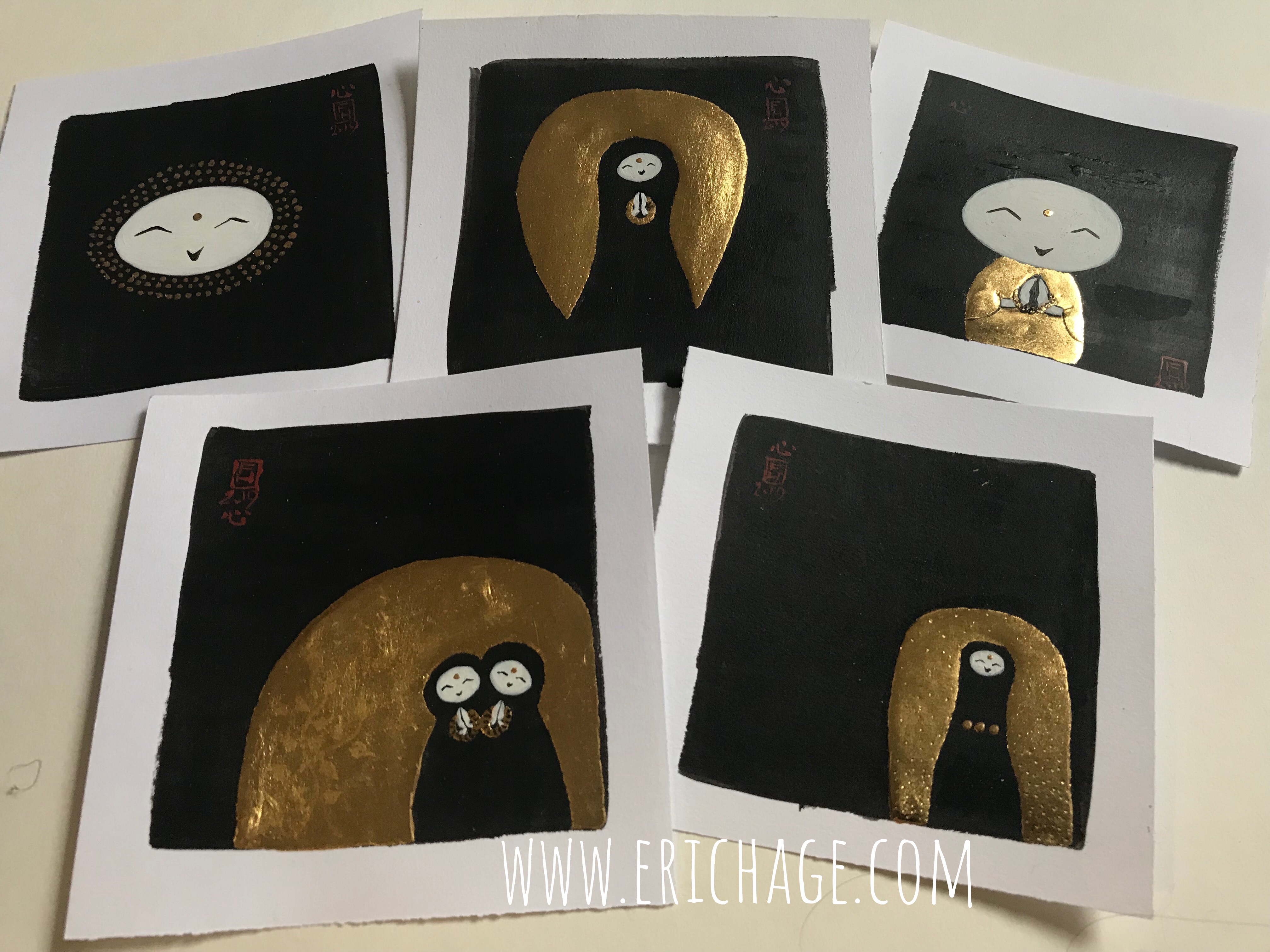 Jizo drawings black and gold leaf