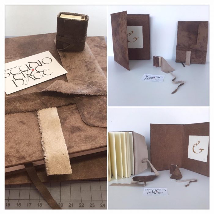 Leren notitieboekje 9x13cm, leren miniboekje 4,5x6cm, showmap voor bladgoud kalligrafie, 2021